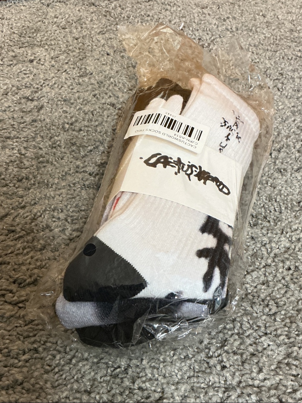 Cactus Jack by Travis Scott White and Black Graphic Crew Socks - Pack 3 pack